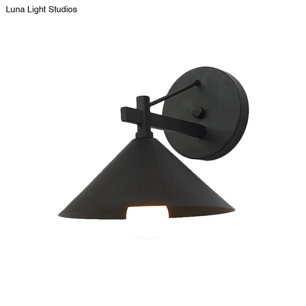 Retro Conical Wall Mount Lamp: Single Light Metal Wall Lighting in Matte Black/Brass/Aged Silver