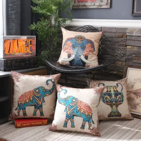 Retro Nostalgic National Style Pillow Sofa Cushion Cover National Style Abstract Elephant Bedroom Cartoon Pillowcase Cover