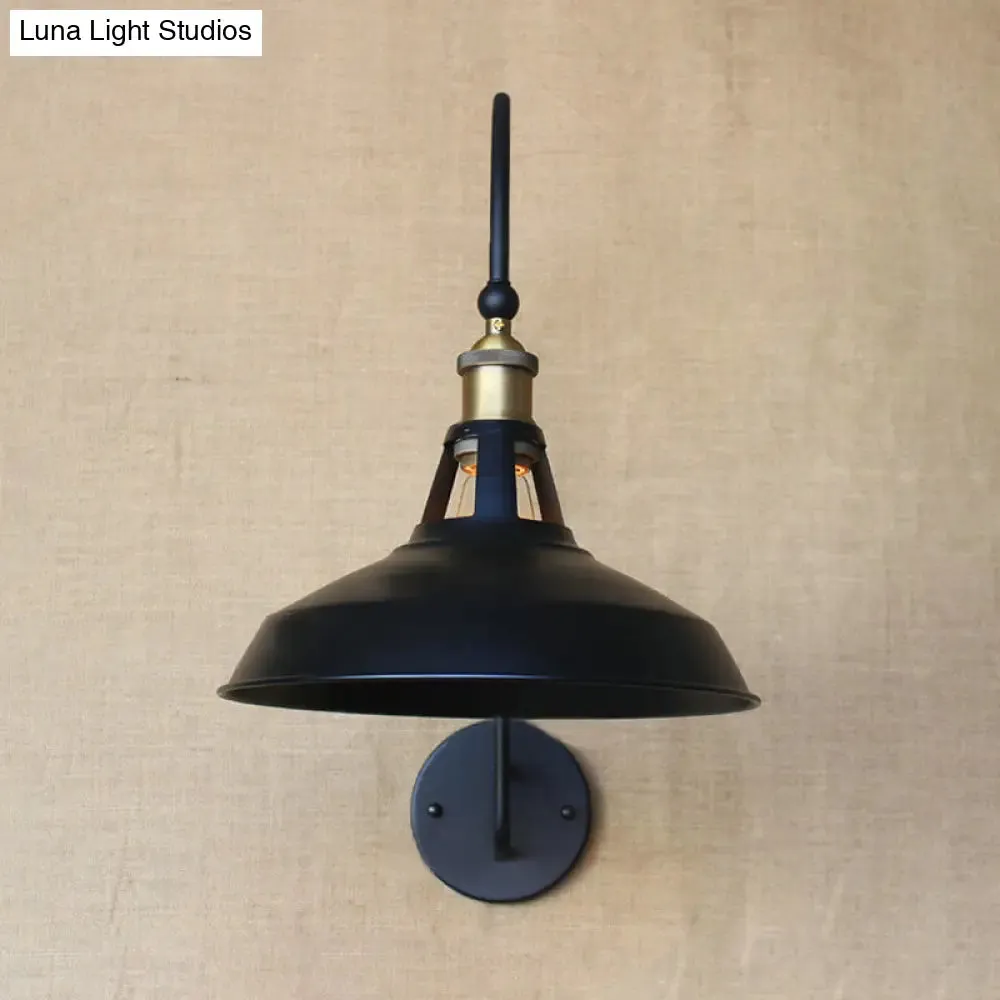 Retro Style Barn/Tapered Shade Wall Light - 10"/14" W - 1 Light Metallic Sconce in Black