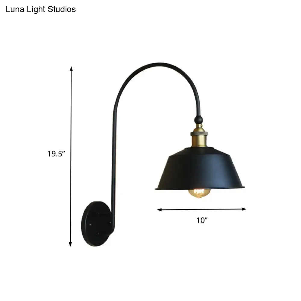 Retro Style Barn/Tapered Shade Wall Light - 10"/14" W - 1 Light Metallic Sconce in Black