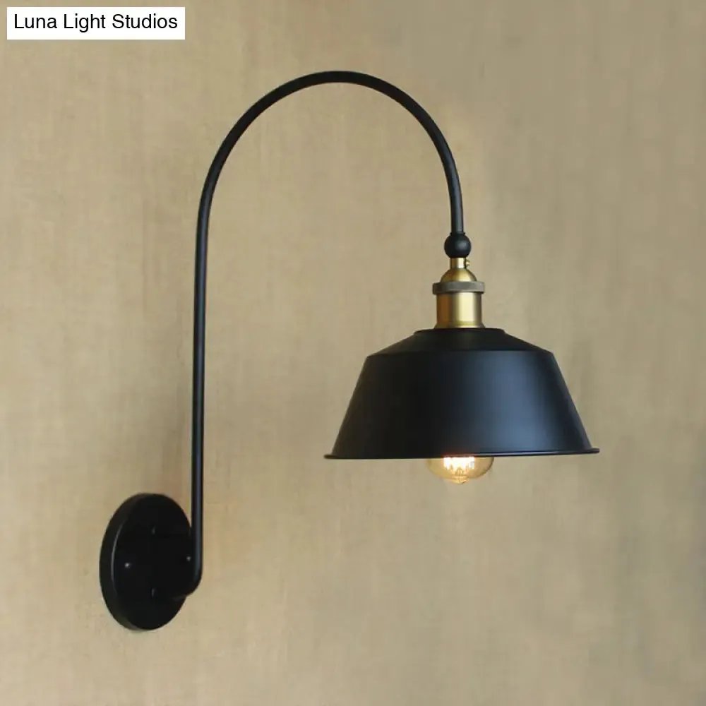 Retro Style Barn/Tapered Shade Wall Light - 10"/14" W - 1 Light Metallic Sconce in Black