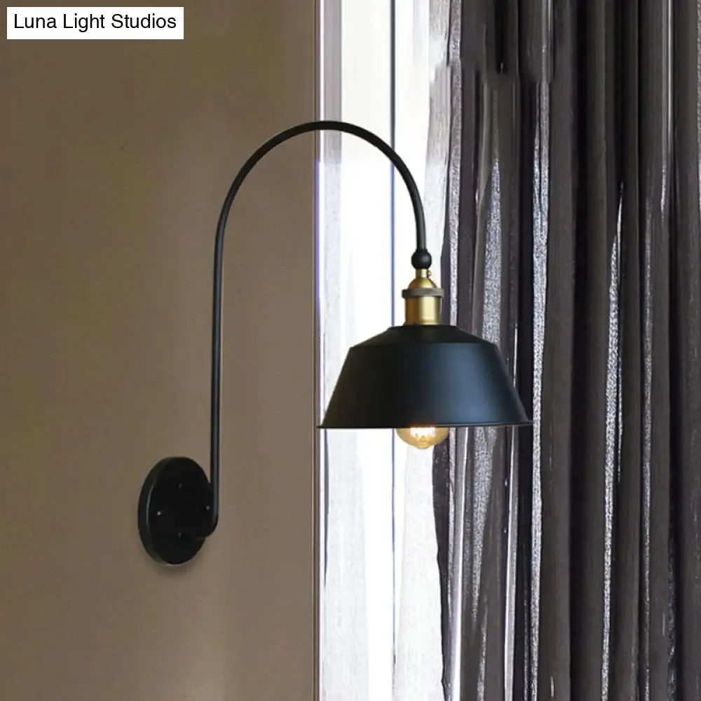 Retro Style Barn/Tapered Shade Wall Light - 10"/14" W - 1 Light Metallic Sconce in Black