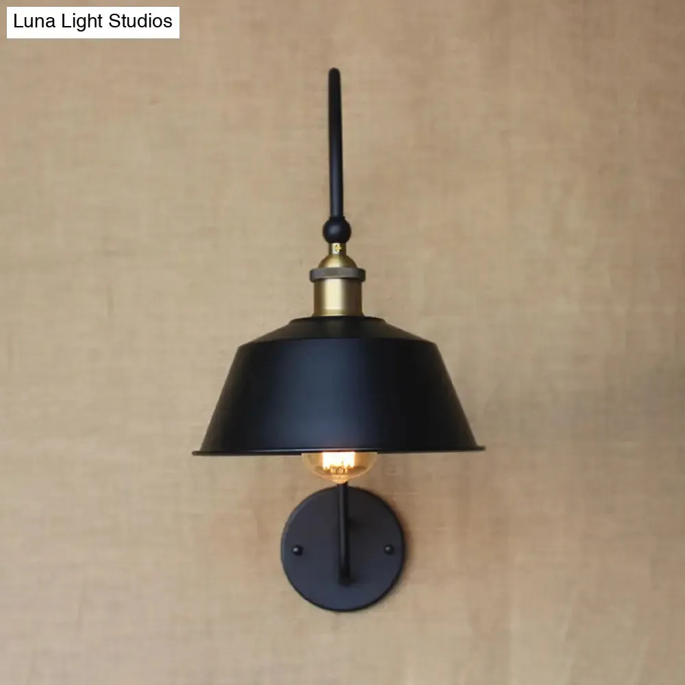 Retro Style Barn/Tapered Shade Wall Light - 10"/14" W - 1 Light Metallic Sconce in Black