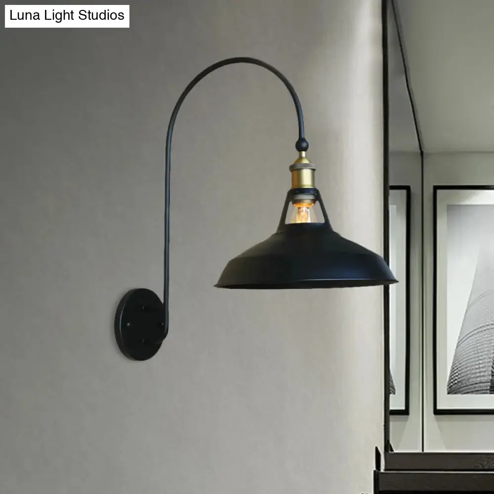 Retro Style Barn/Tapered Shade Wall Light - 10"/14" W - 1 Light Metallic Sconce in Black