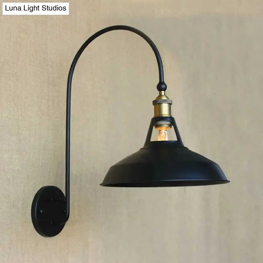 Retro Style Barn/Tapered Shade Wall Light - 10"/14" W - 1 Light Metallic Sconce in Black