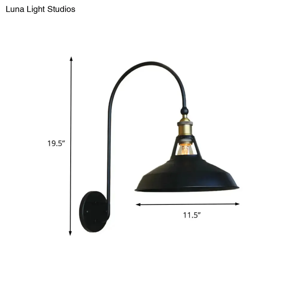 Retro Style Barn/Tapered Shade Wall Light - 10"/14" W - 1 Light Metallic Sconce in Black