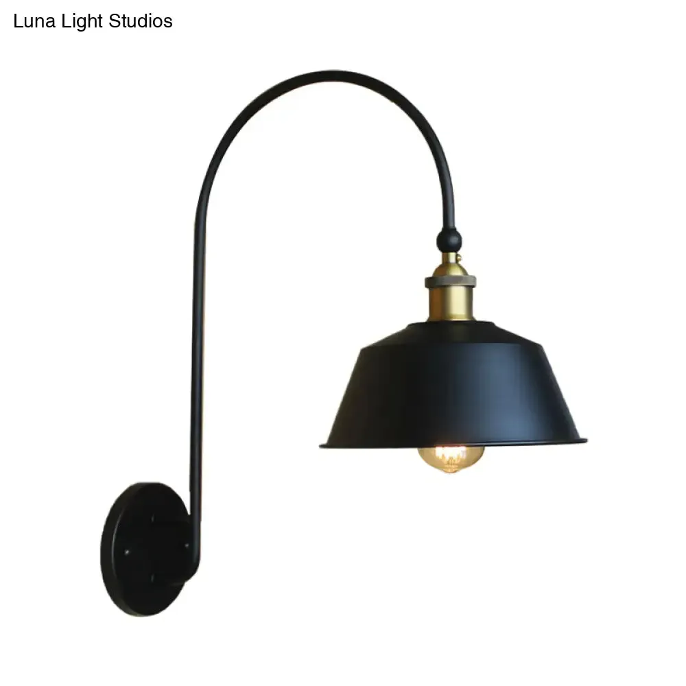 Retro Style Barn/Tapered Shade Wall Light - 10"/14" W - 1 Light Metallic Sconce in Black