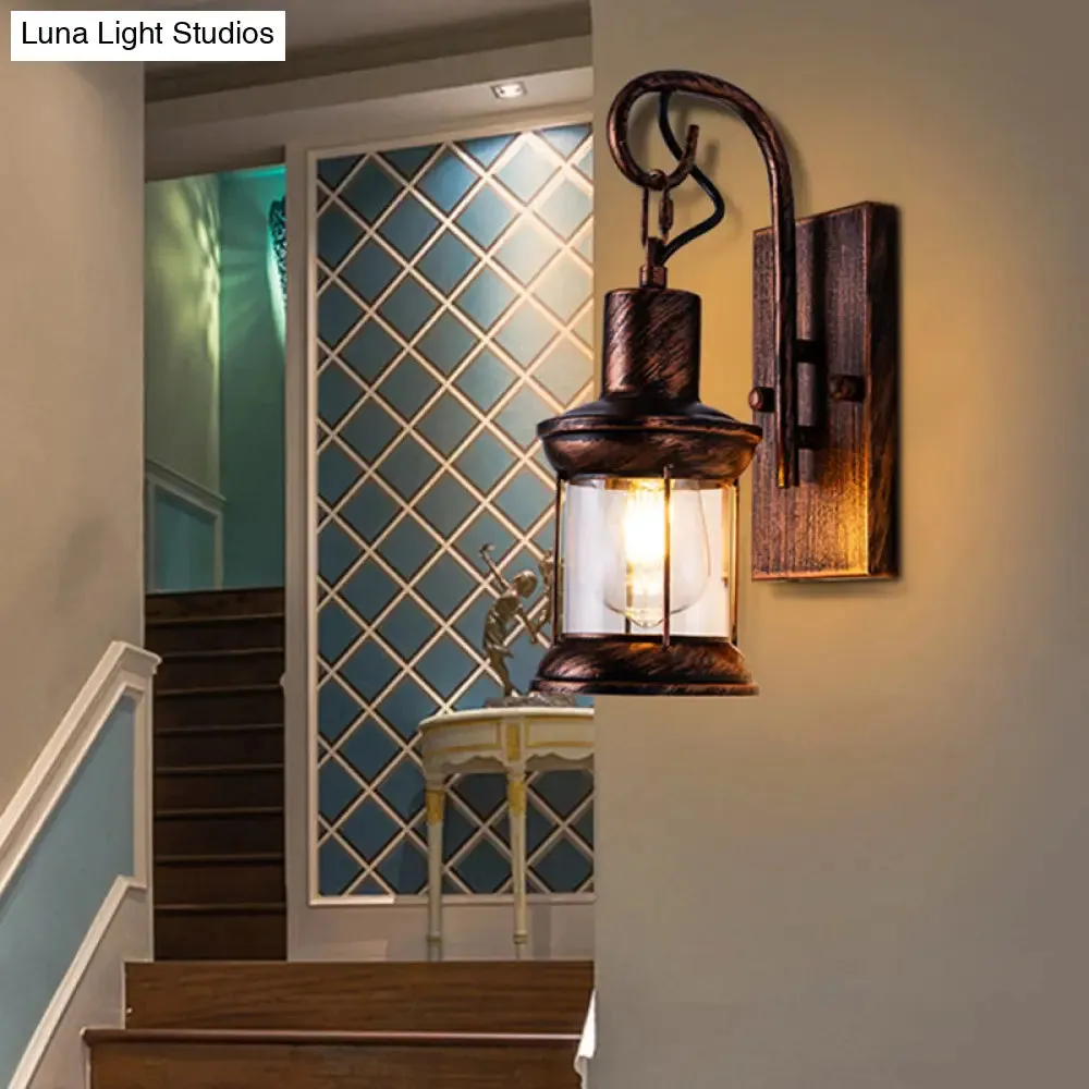 Retro Style Bronze Iron Lantern Wall Light - Single-Bulb Fixture for Restaurant Wall Lighting