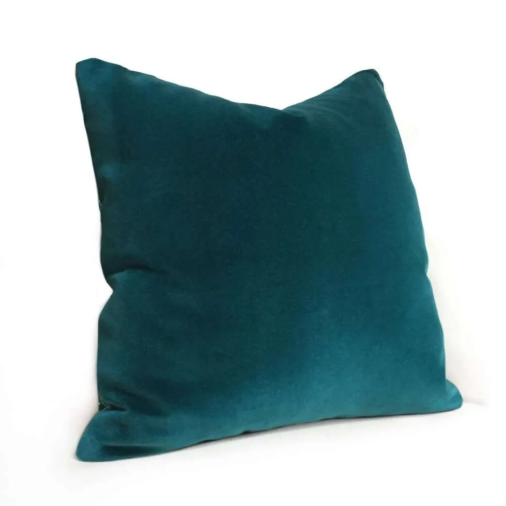 Robert Allen Exquisite Peacock Teal Blue-Green Cotton Velvet Pillow Cover