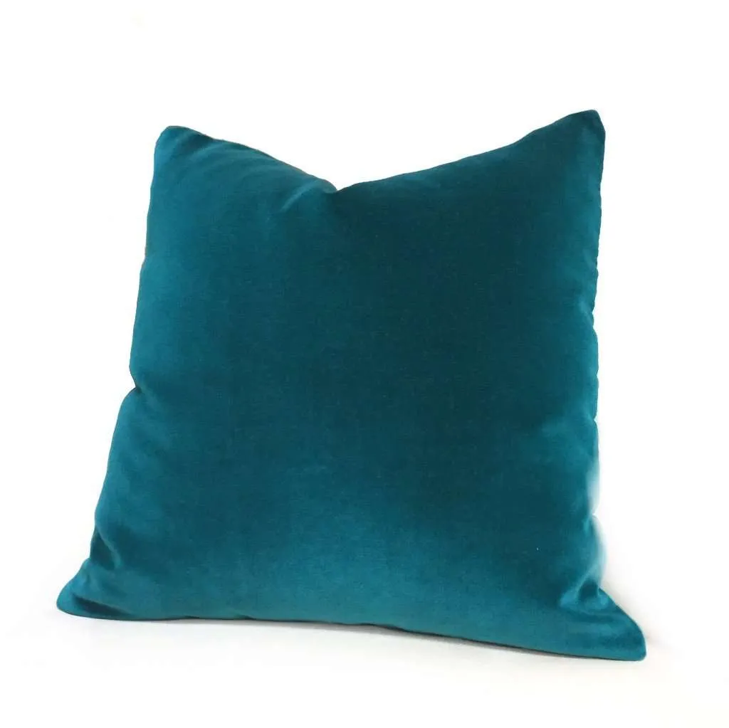 Robert Allen Exquisite Peacock Teal Blue-Green Cotton Velvet Pillow Cover