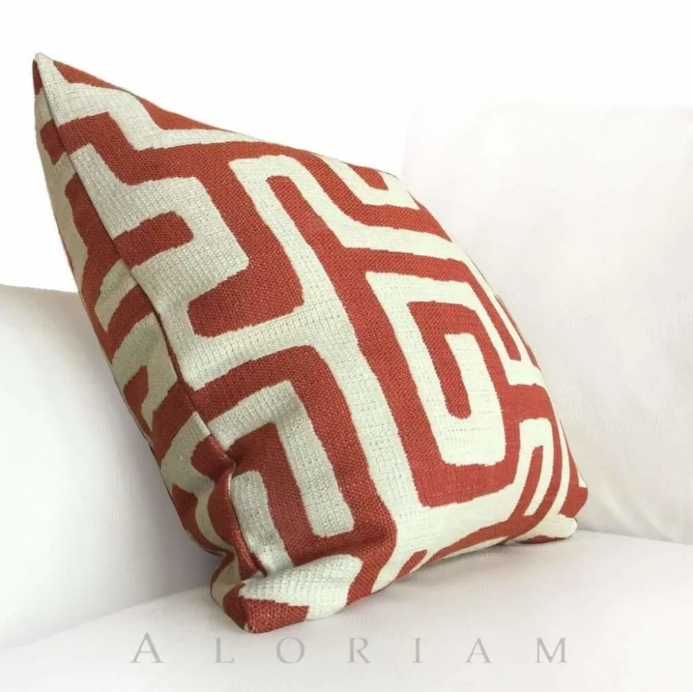 Robert Allen Maze Along Saffron Orange Ivory Ethnic Tribal Geometric Pillow Cover