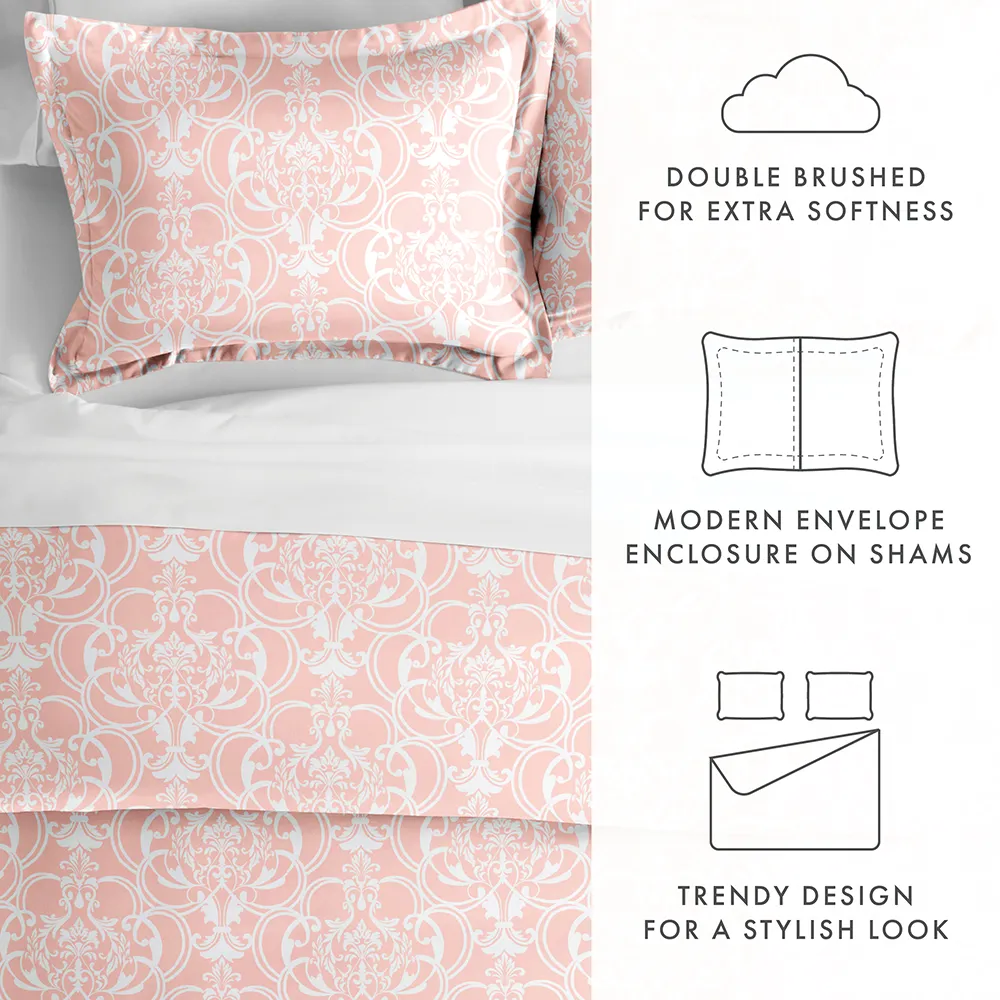 Romantic Damask Pattern 3-Piece Duvet Cover Set