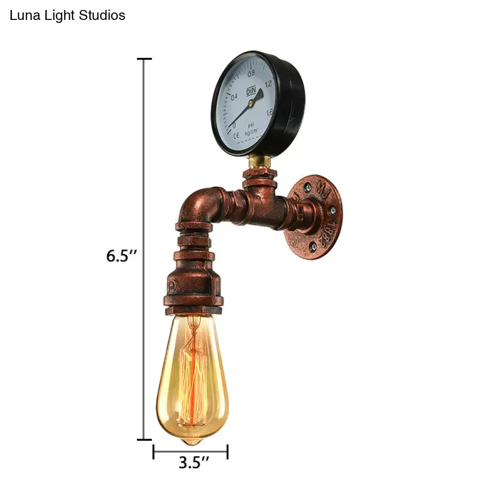 Rustic Copper Piped Wall Lamp - Decorative Gauge/Valve Design - 1 Light - Living Room Wall Mount