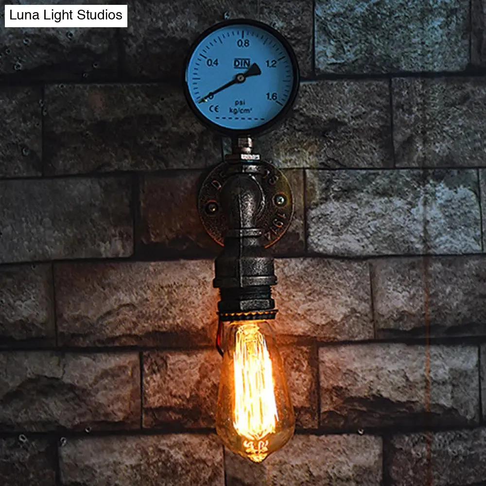 Rustic Copper Piped Wall Lamp - Decorative Gauge/Valve Design - 1 Light - Living Room Wall Mount