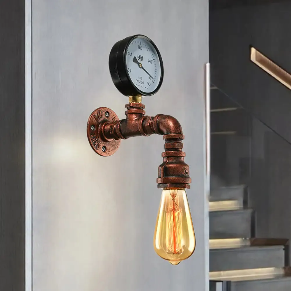 Rustic Copper Piped Wall Lamp - Decorative Gauge/Valve Design - 1 Light - Living Room Wall Mount