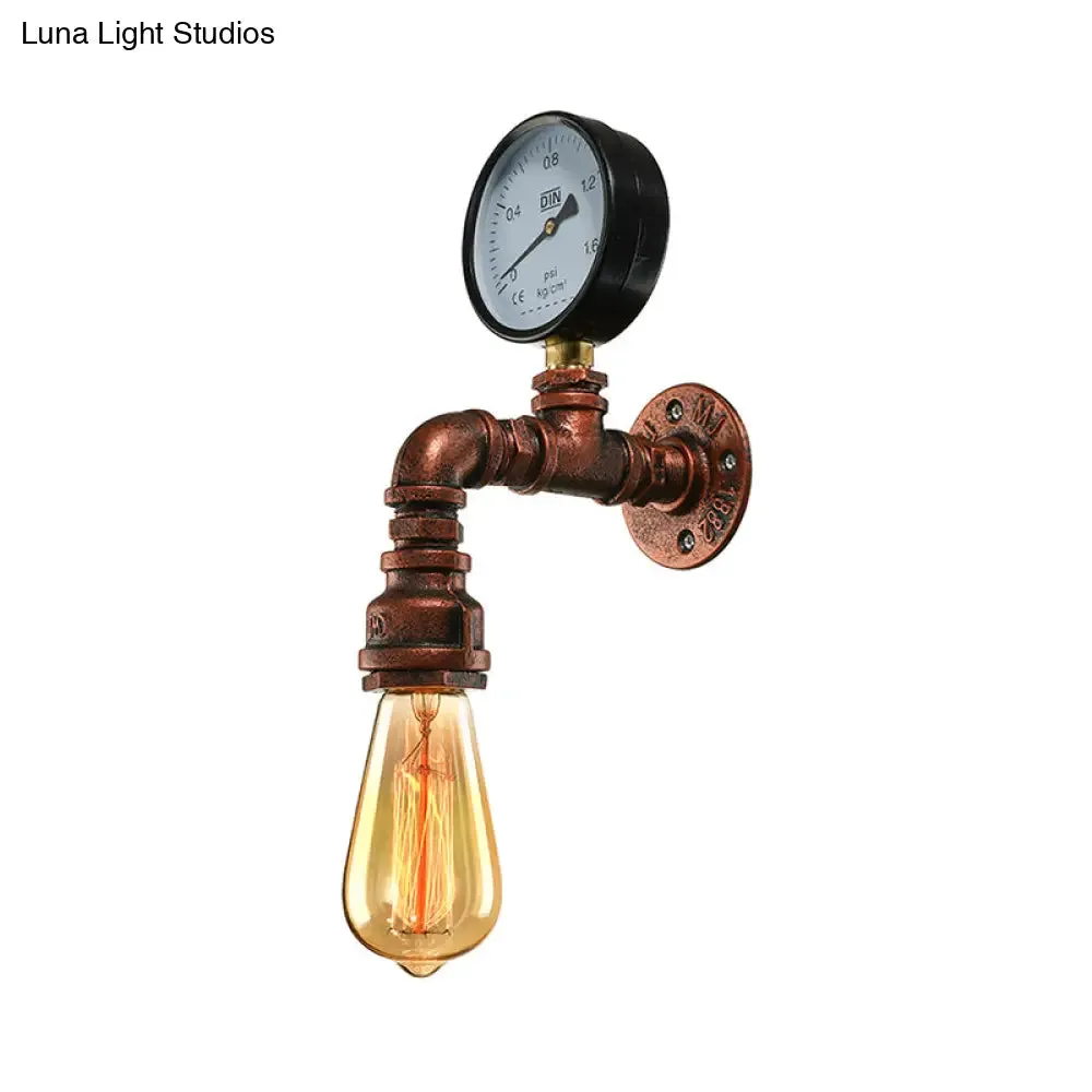 Rustic Copper Piped Wall Lamp - Decorative Gauge/Valve Design - 1 Light - Living Room Wall Mount