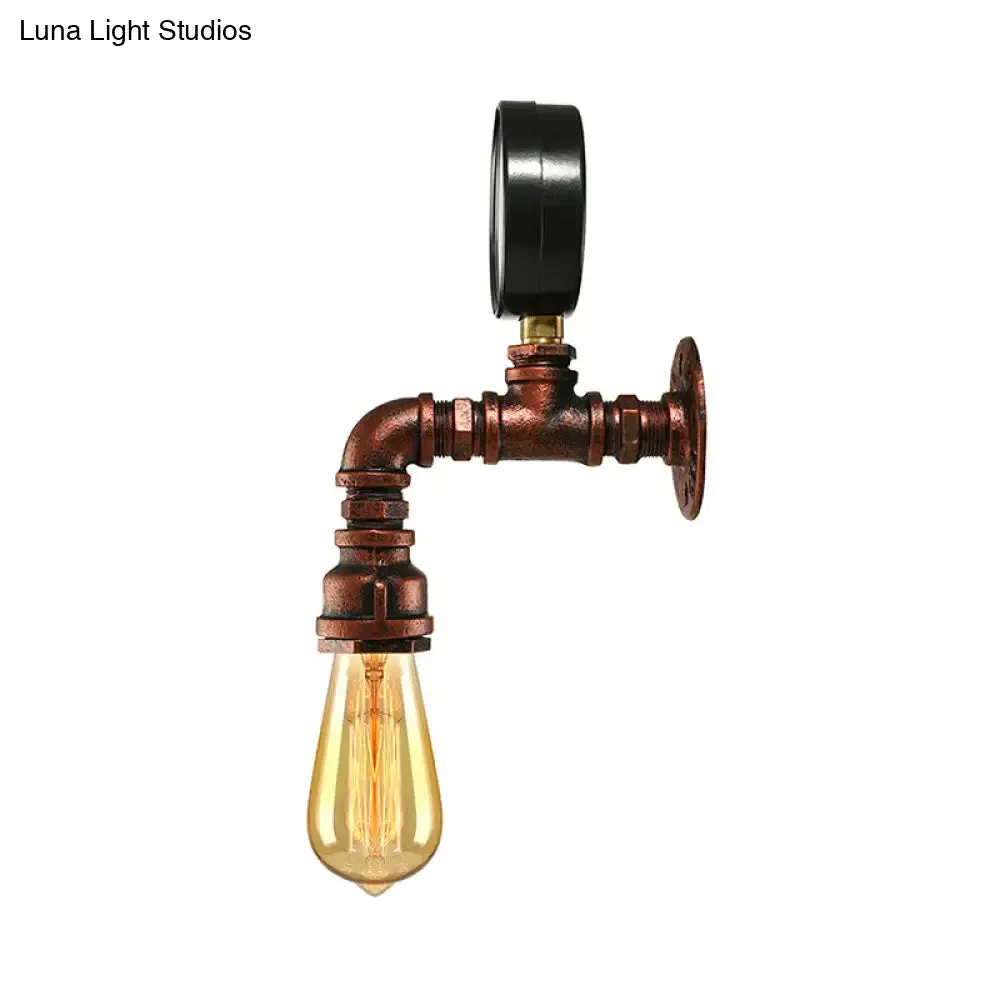 Rustic Copper Piped Wall Lamp - Decorative Gauge/Valve Design - 1 Light - Living Room Wall Mount