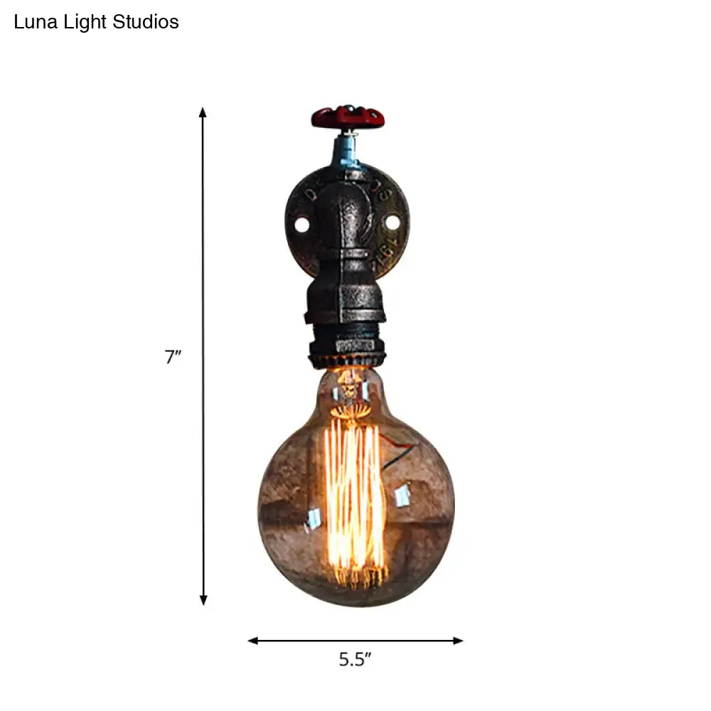 Rustic Copper Piped Wall Lamp - Decorative Gauge/Valve Design - 1 Light - Living Room Wall Mount