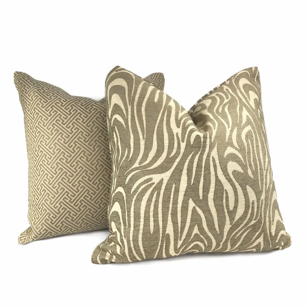 Saber Brown Beige Animal Stripe Chenille Pillow Cover