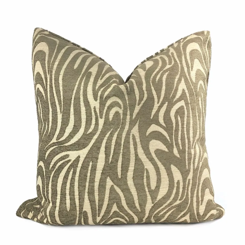 Saber Brown Beige Animal Stripe Chenille Pillow Cover