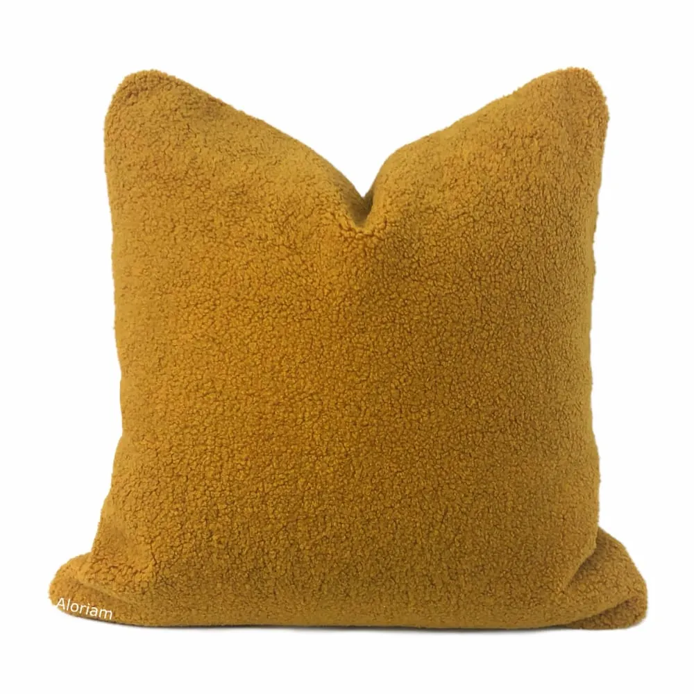 Saffron Gold Sherpa Faux Sheepskin Boucle Pillow Cover