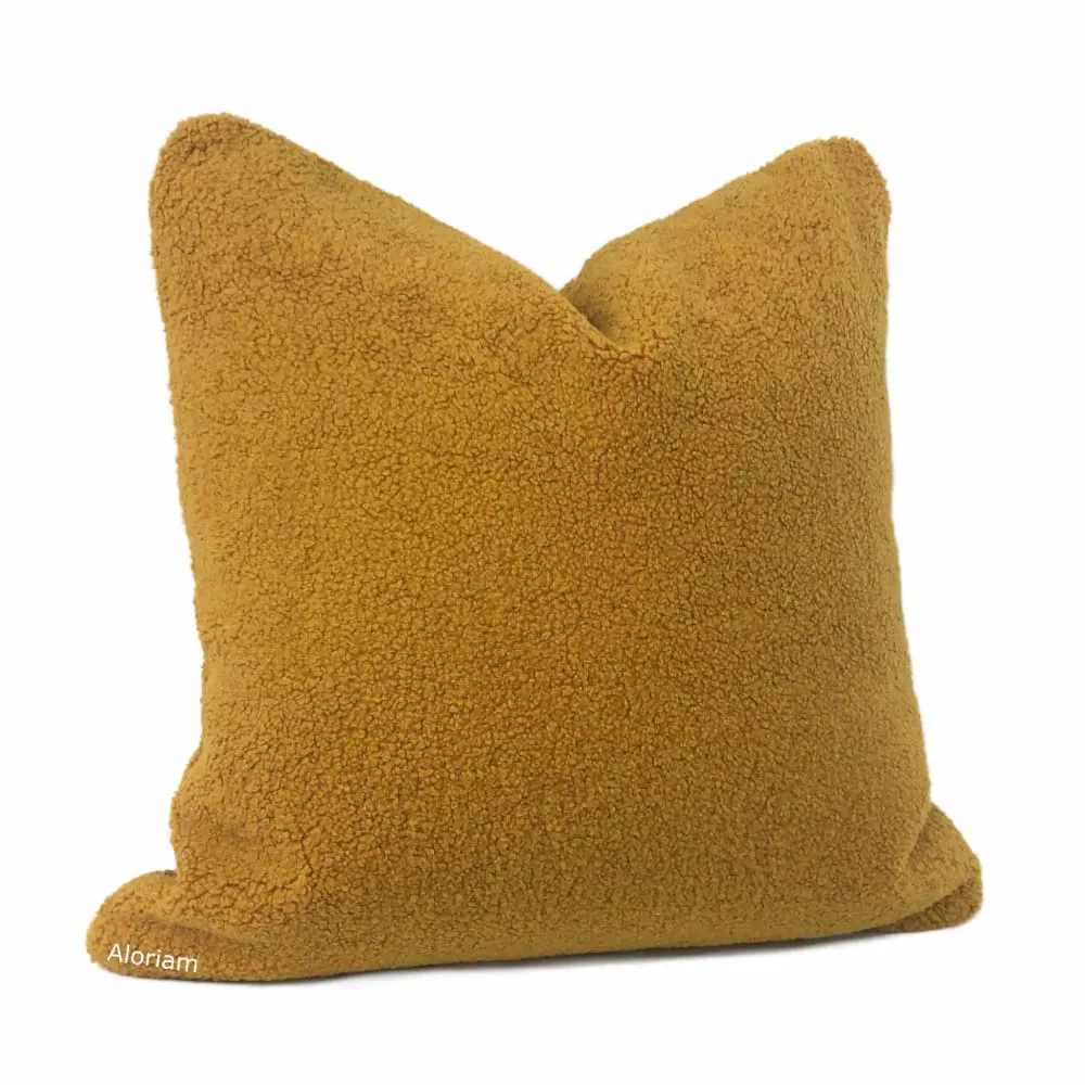 Saffron Gold Sherpa Faux Sheepskin Boucle Pillow Cover