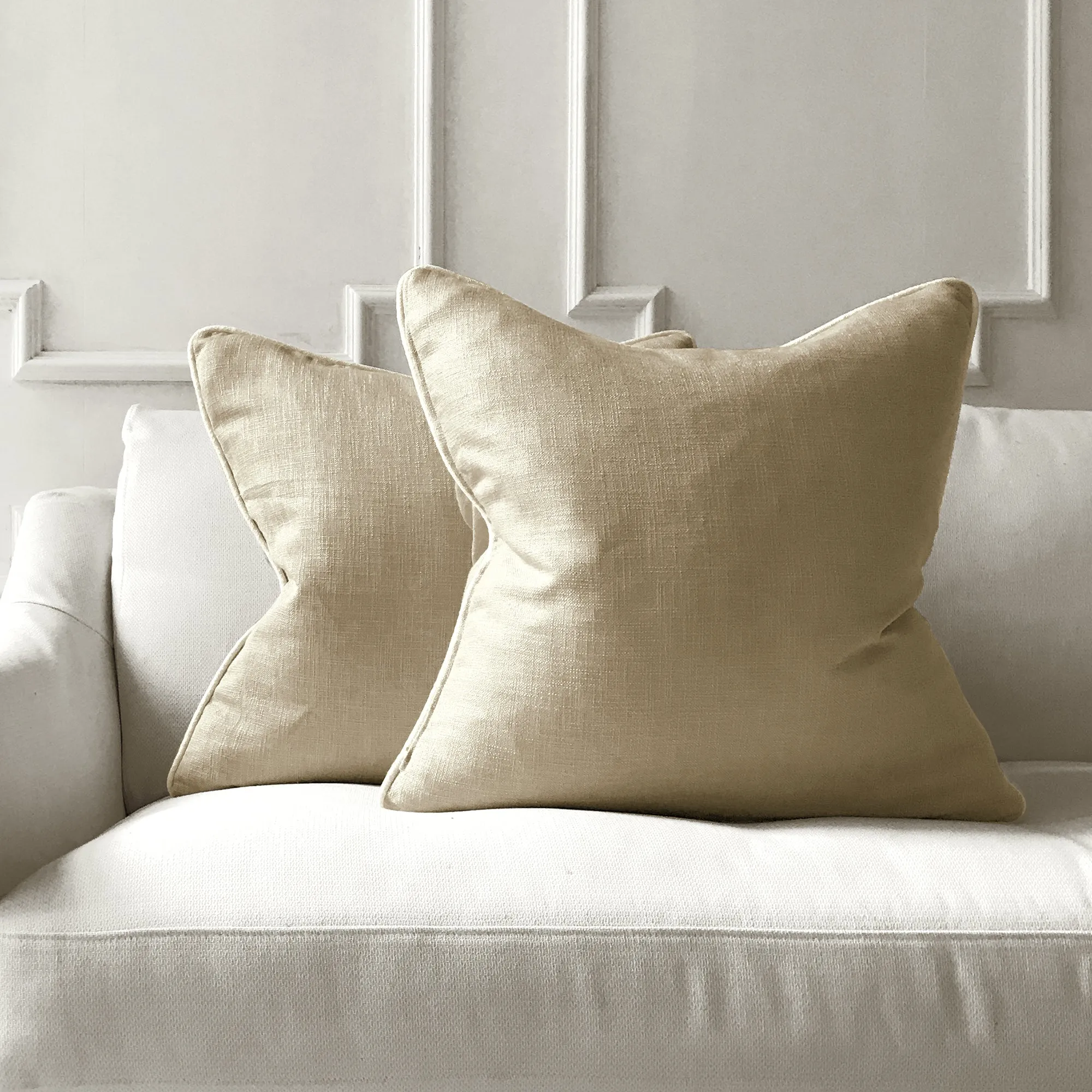 Sand Beige Solid Linen Throw Pillow Cover 26x26