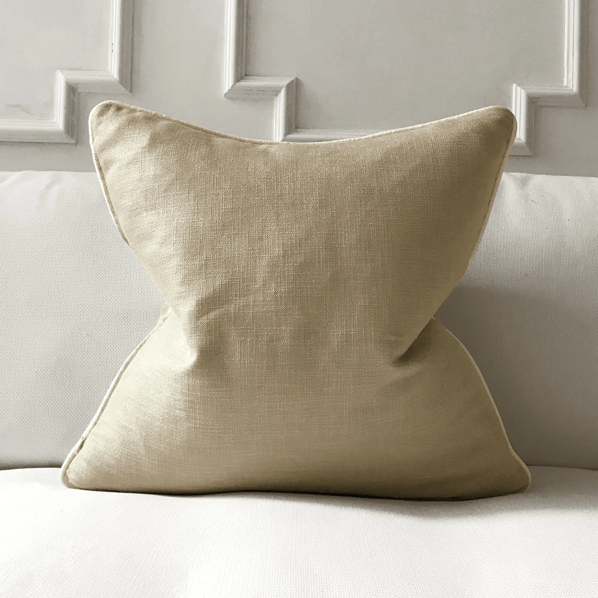 Sand Beige Solid Linen Throw Pillow Cover 26x26