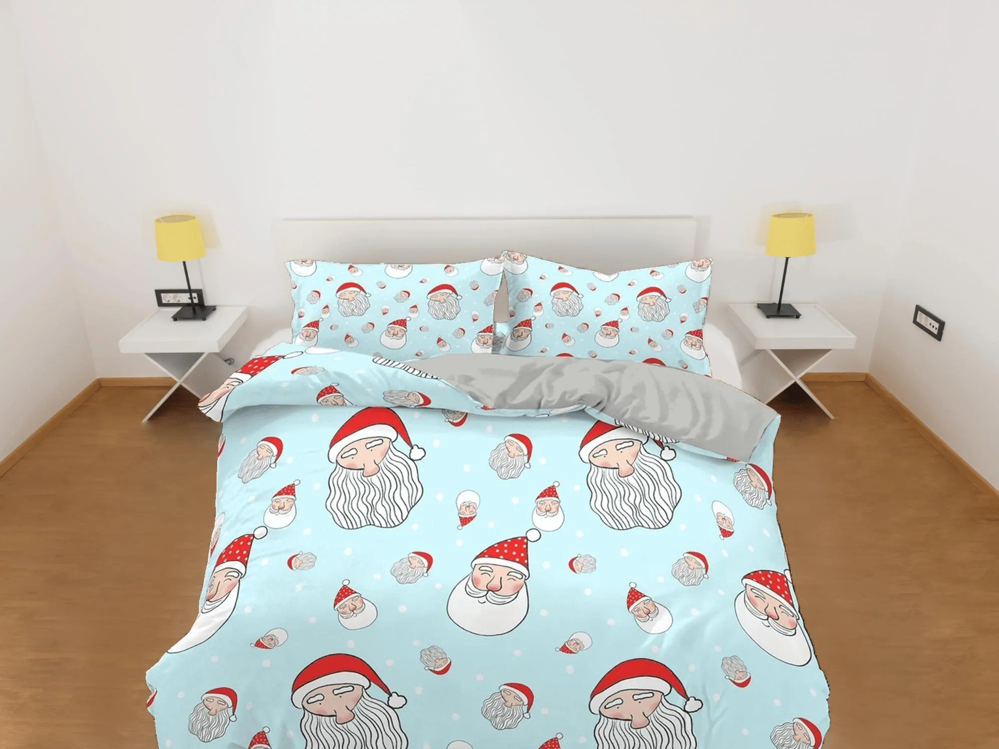 Santa Claus faces Christmas bedding holiday gift  pillowcase duvet cover king queen full twin toddler bedding baby Christmas farmhouse decor