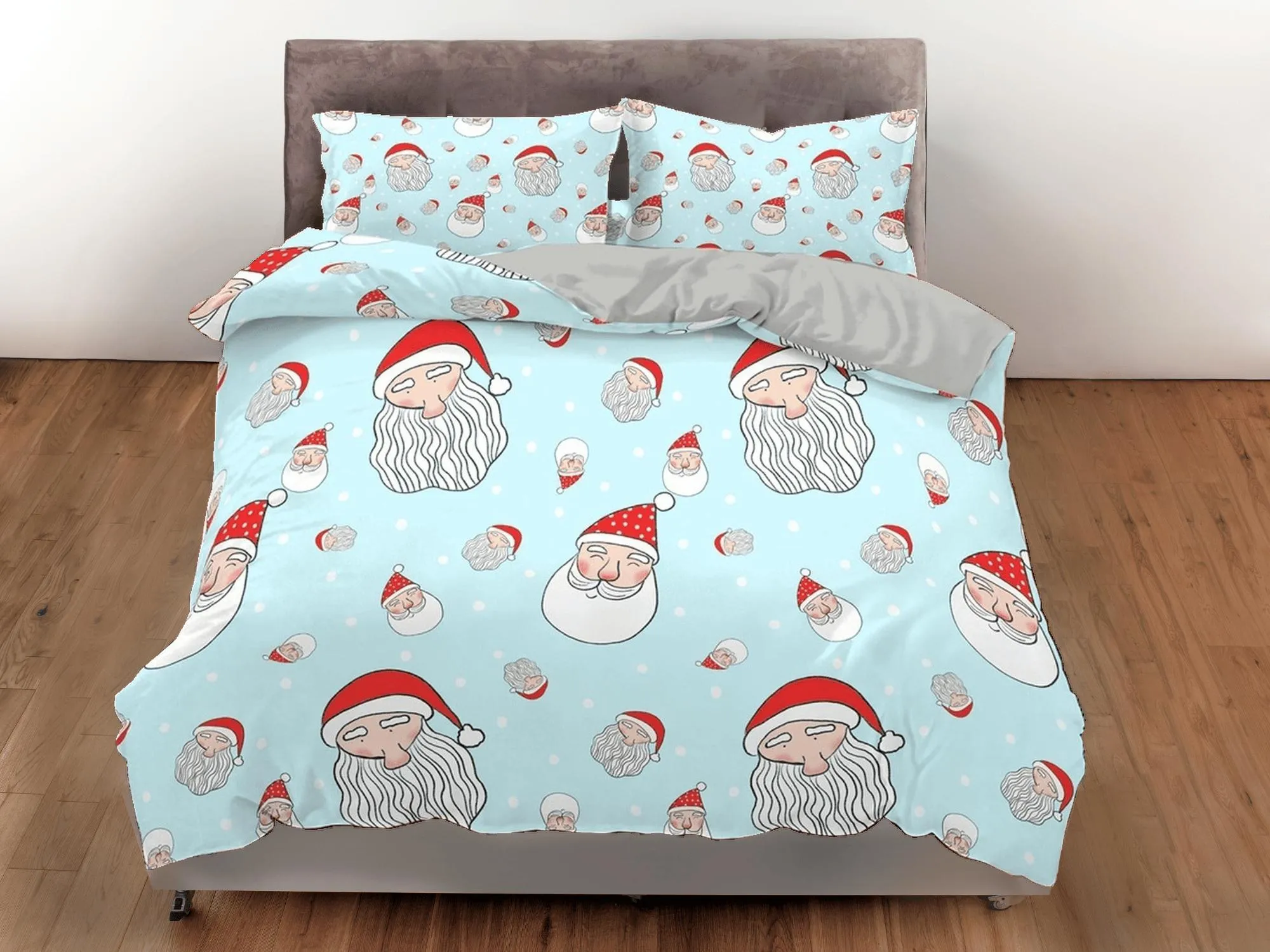 Santa Claus faces Christmas bedding holiday gift  pillowcase duvet cover king queen full twin toddler bedding baby Christmas farmhouse decor