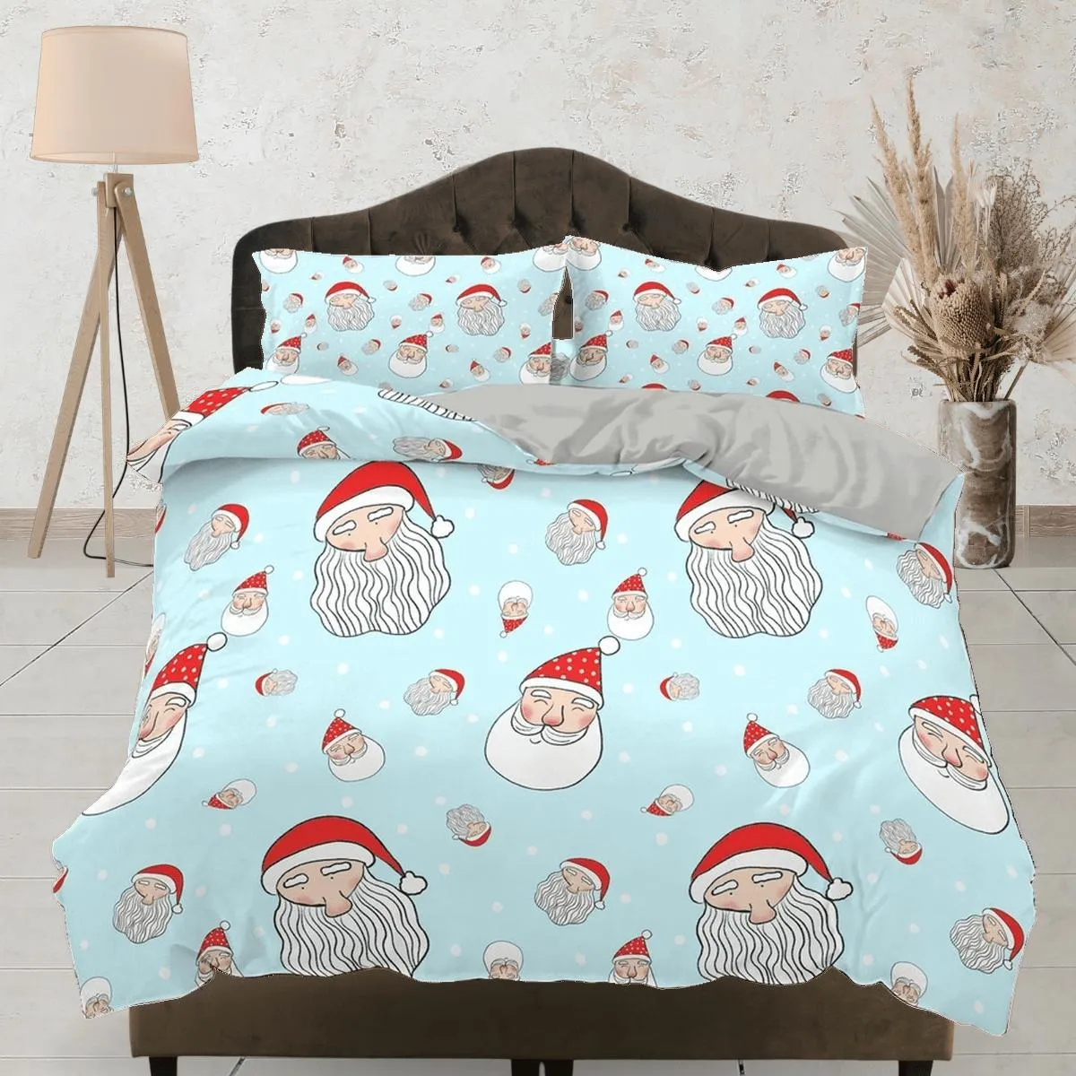 Santa Claus faces Christmas bedding holiday gift  pillowcase duvet cover king queen full twin toddler bedding baby Christmas farmhouse decor