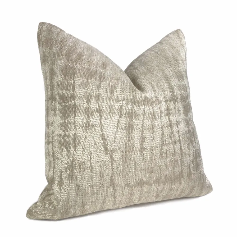 Scalamandre Shibori Weave Flax Two Tone Beige Silk Linen Abstract Pillow Cover