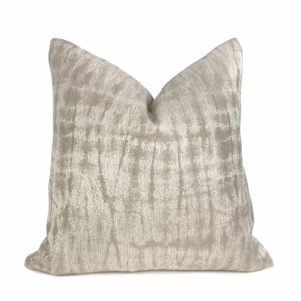 Scalamandre Shibori Weave Flax Two Tone Beige Silk Linen Abstract Pillow Cover