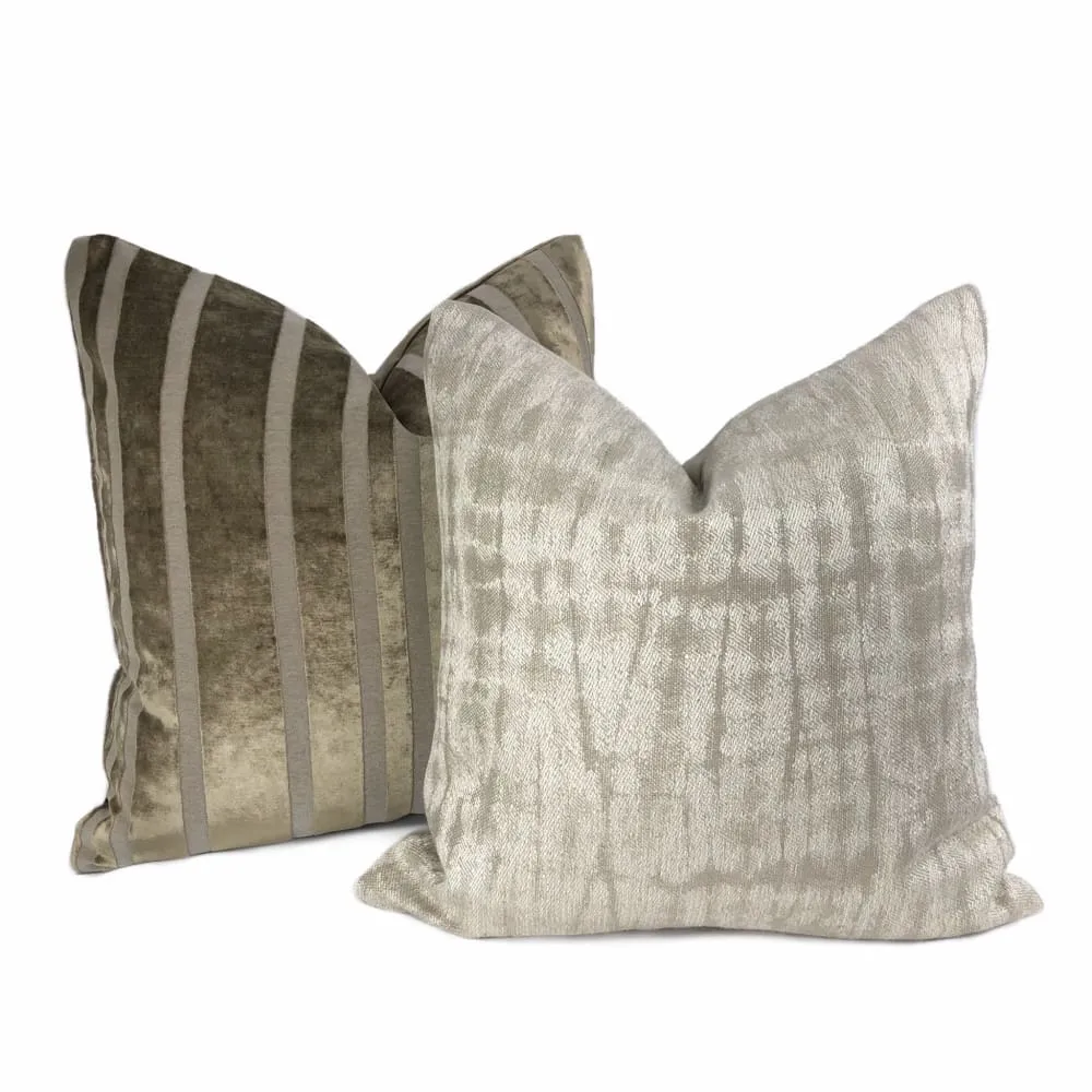 Scalamandre Shibori Weave Flax Two Tone Beige Silk Linen Abstract Pillow Cover