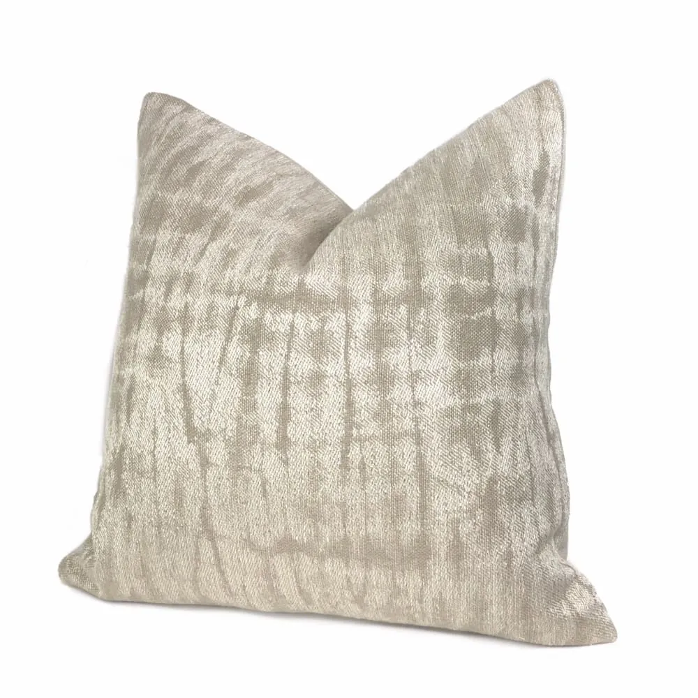 Scalamandre Shibori Weave Flax Two Tone Beige Silk Linen Abstract Pillow Cover