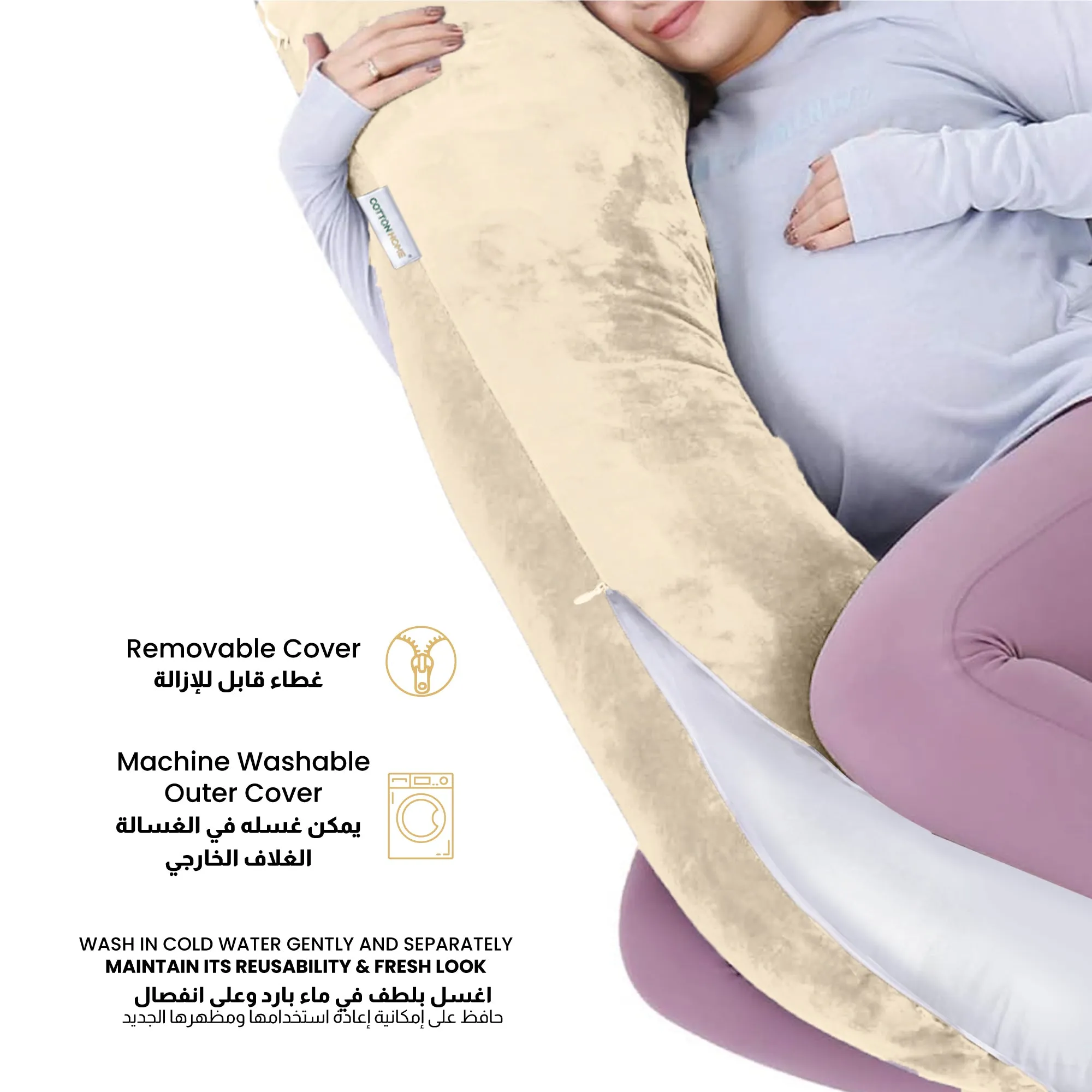 Serenity Velvet Pregnancy Pillow U-Shape Full Body Pillow  With Removable Cover