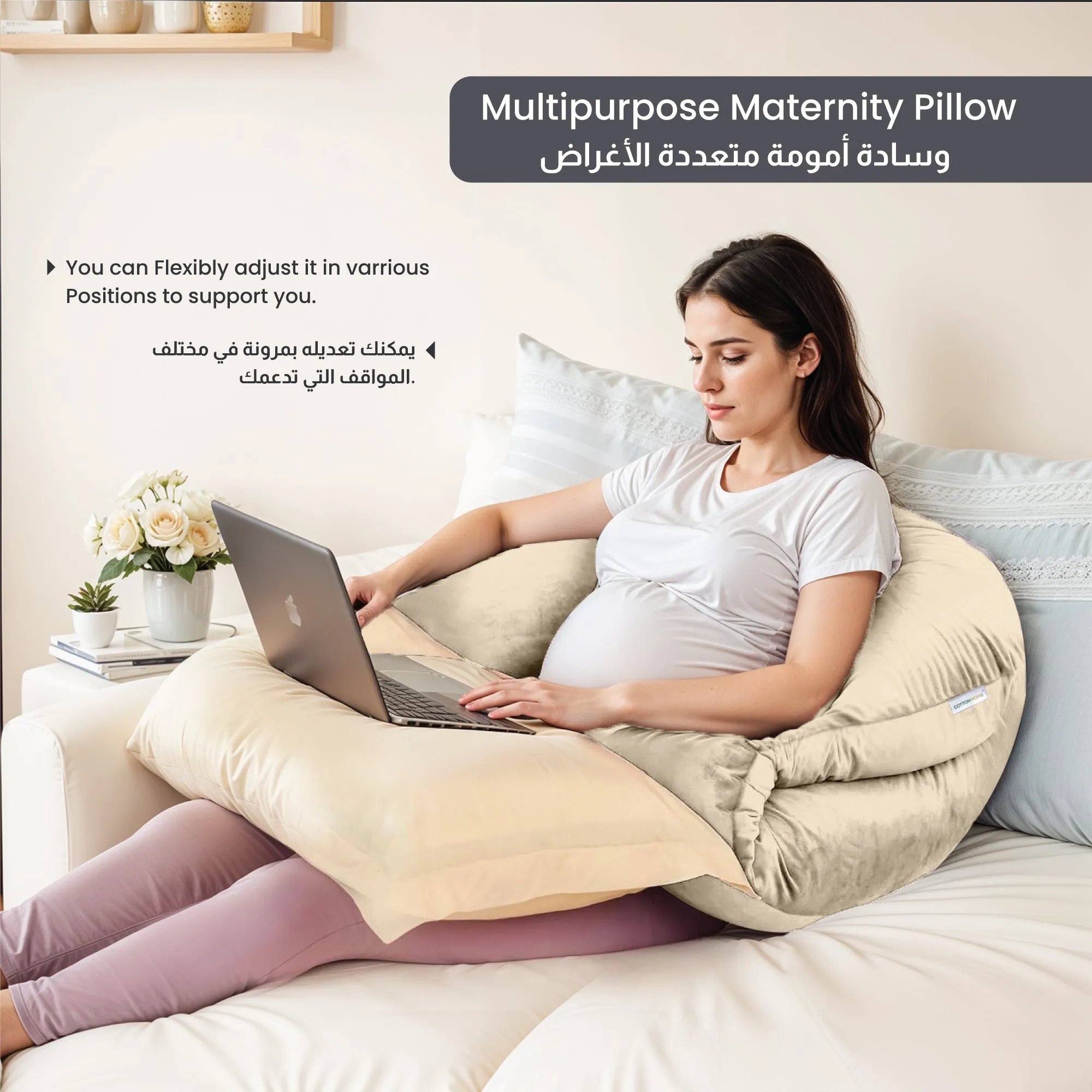 Serenity Velvet Pregnancy Pillow U-Shape Full Body Pillow  With Removable Cover