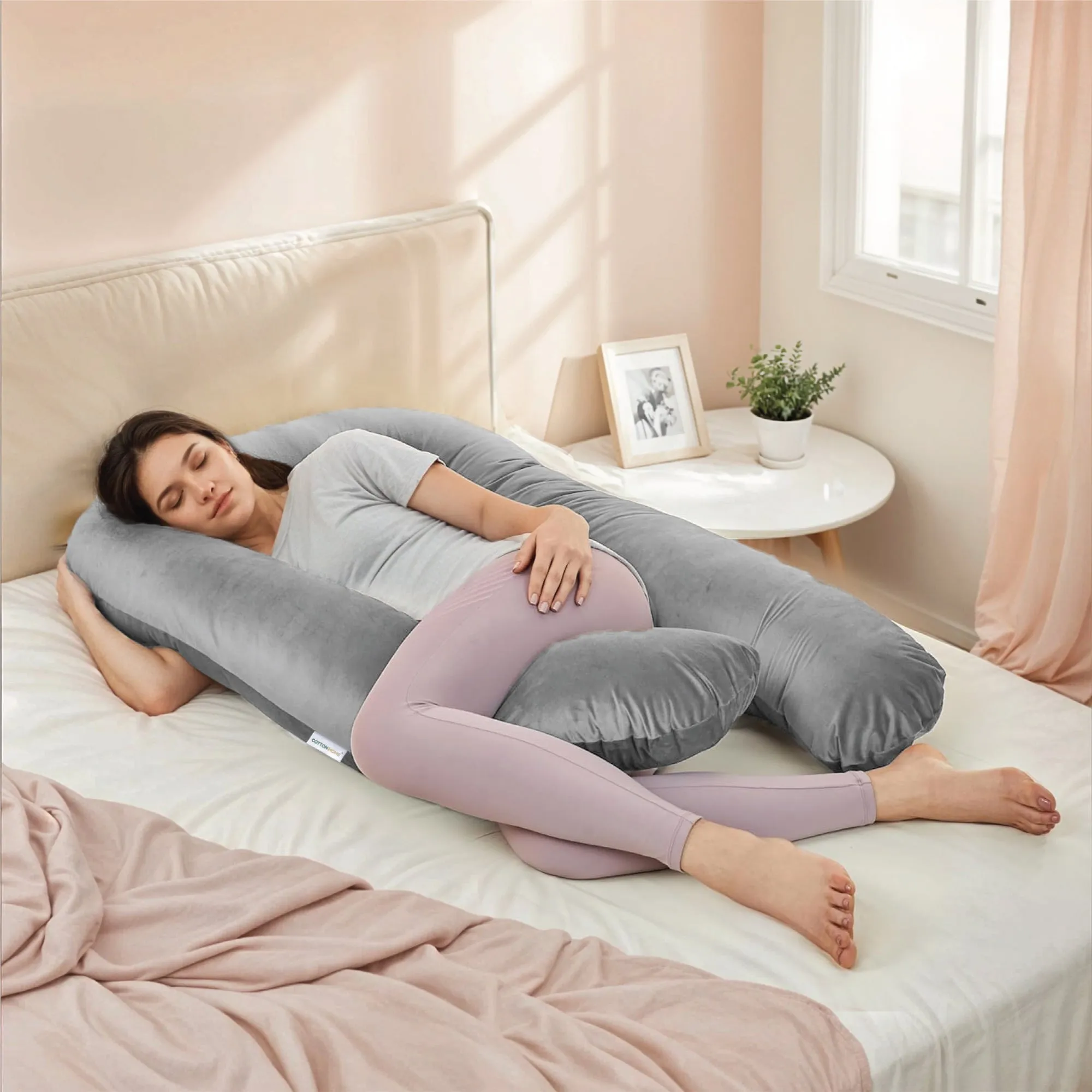 Serenity Velvet Pregnancy Pillow U-Shape Full Body Pillow  With Removable Cover