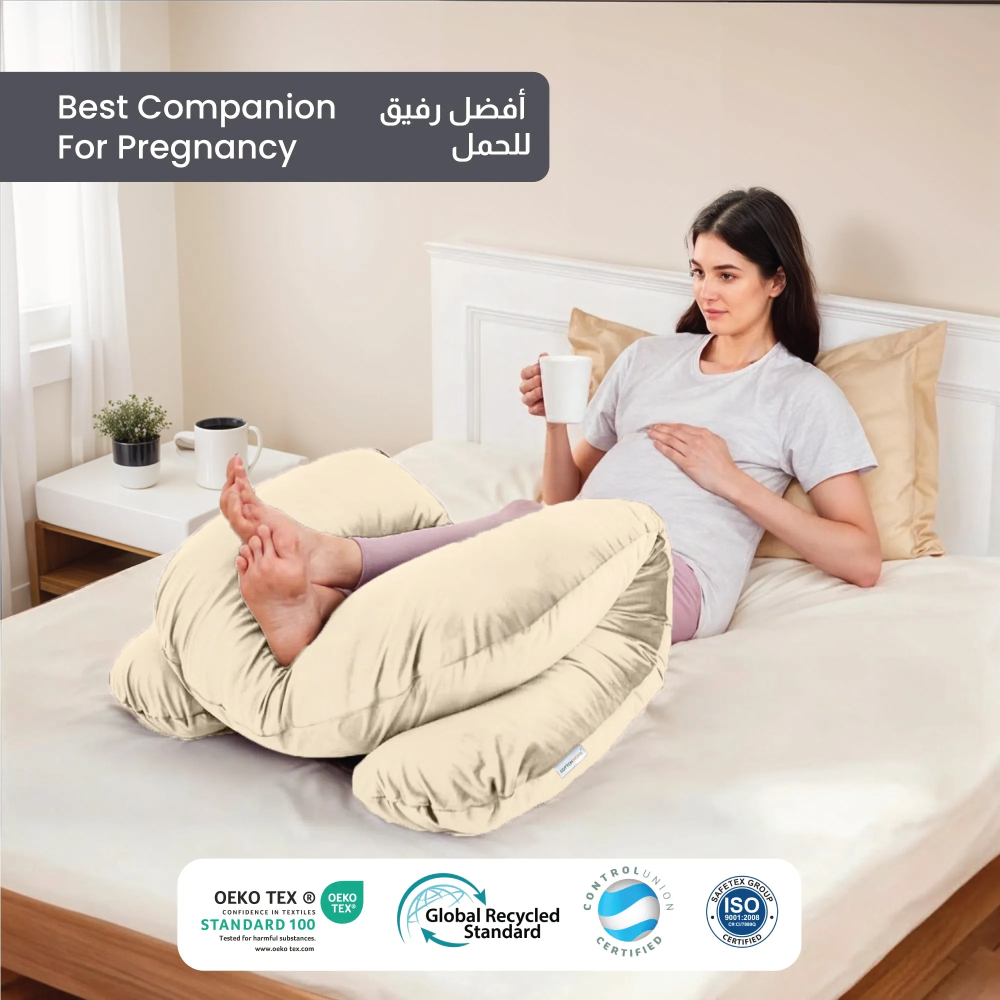 Serenity Velvet Pregnancy Pillow U-Shape Full Body Pillow  With Removable Cover