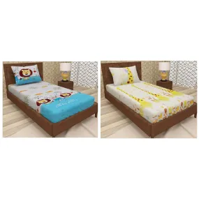 SINGHSVILLAS DECOR Super Heavy Glace Cotton Kidz Cartoon Combo of 2 Single Bedsheet with 2 Pillow Covers