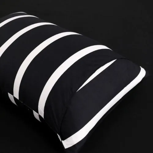 Single Size 4 pieces non-reversible bedding set, black and white stripe design with black bedsheet