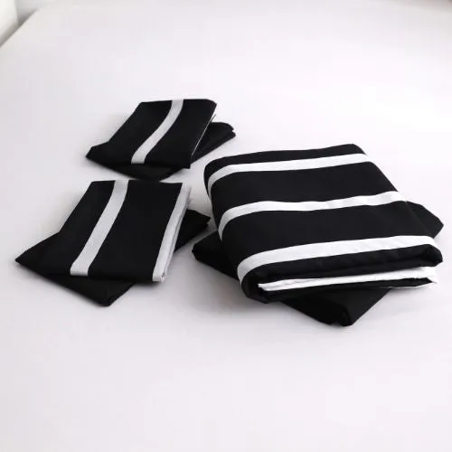 Single Size 4 pieces non-reversible bedding set, black and white stripe design with black bedsheet