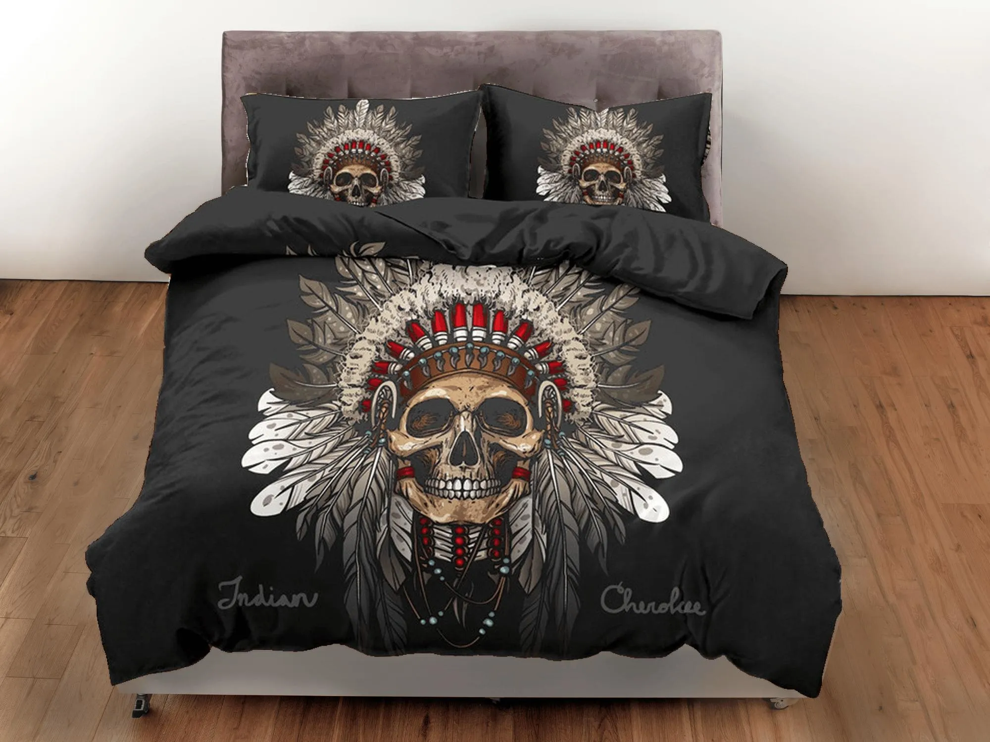 Skull Tribe Black Duvet Cover Set Bedspread, Dorm Bedding with Pillowcase