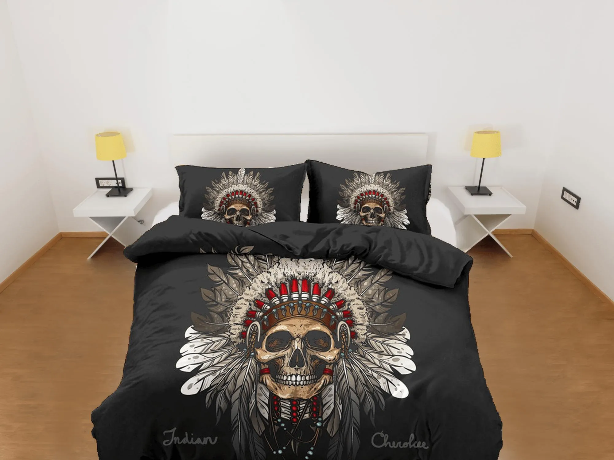 Skull Tribe Black Duvet Cover Set Bedspread, Dorm Bedding with Pillowcase