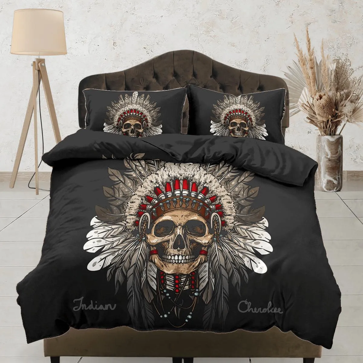 Skull Tribe Black Duvet Cover Set Bedspread, Dorm Bedding with Pillowcase