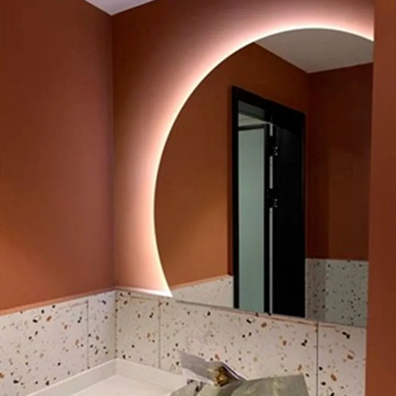 Smart Bathroom Mirror Irregular Makeup Semicircle Wall Hanging Mirror LED Lighted Bedroom Espejo Con Luz Dressing Mirror EB5BM