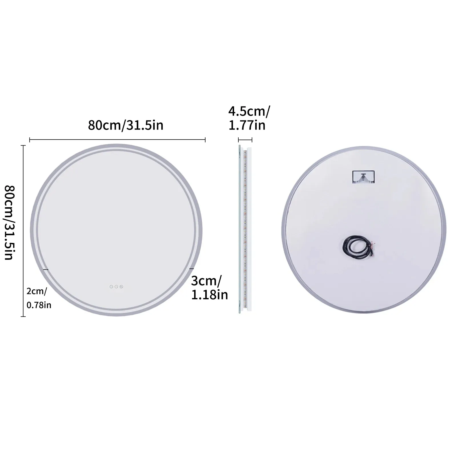 Smart Illuminate LED Round Lighted Vanity Mirror with Touch Screen and Anti-Fog Features