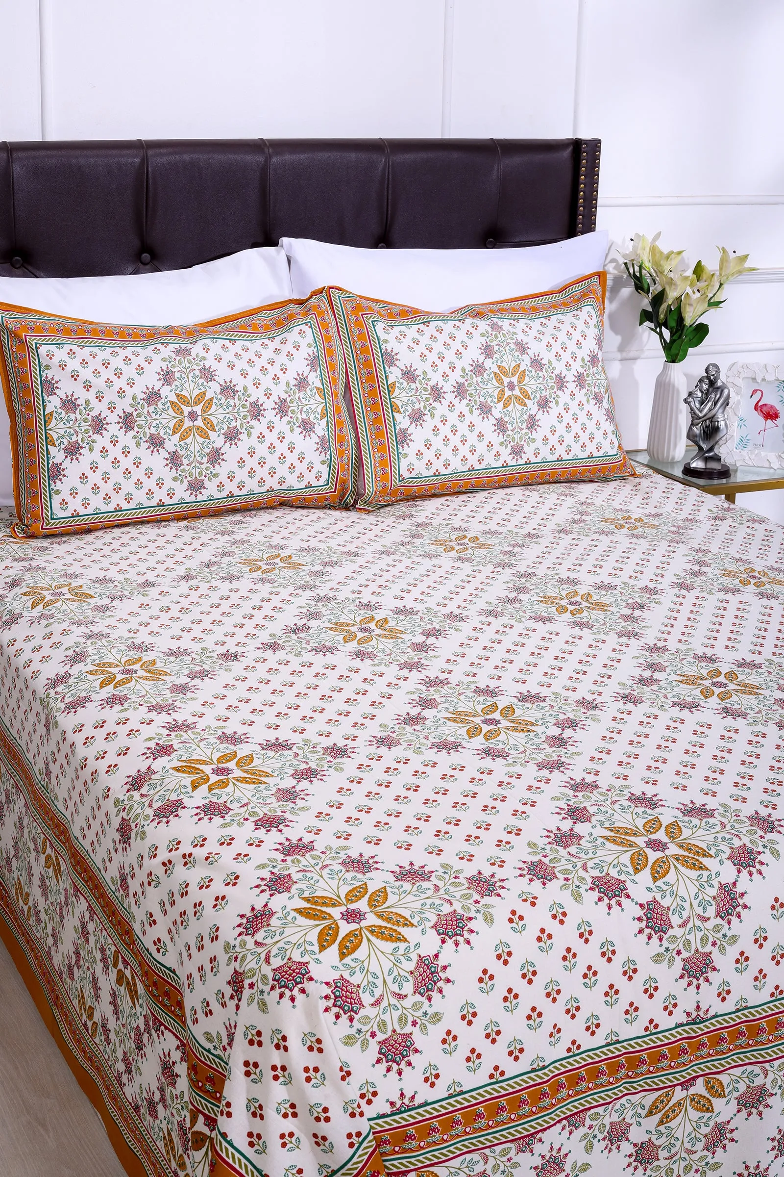 Snowflake Mustard Cotton Bedsheet