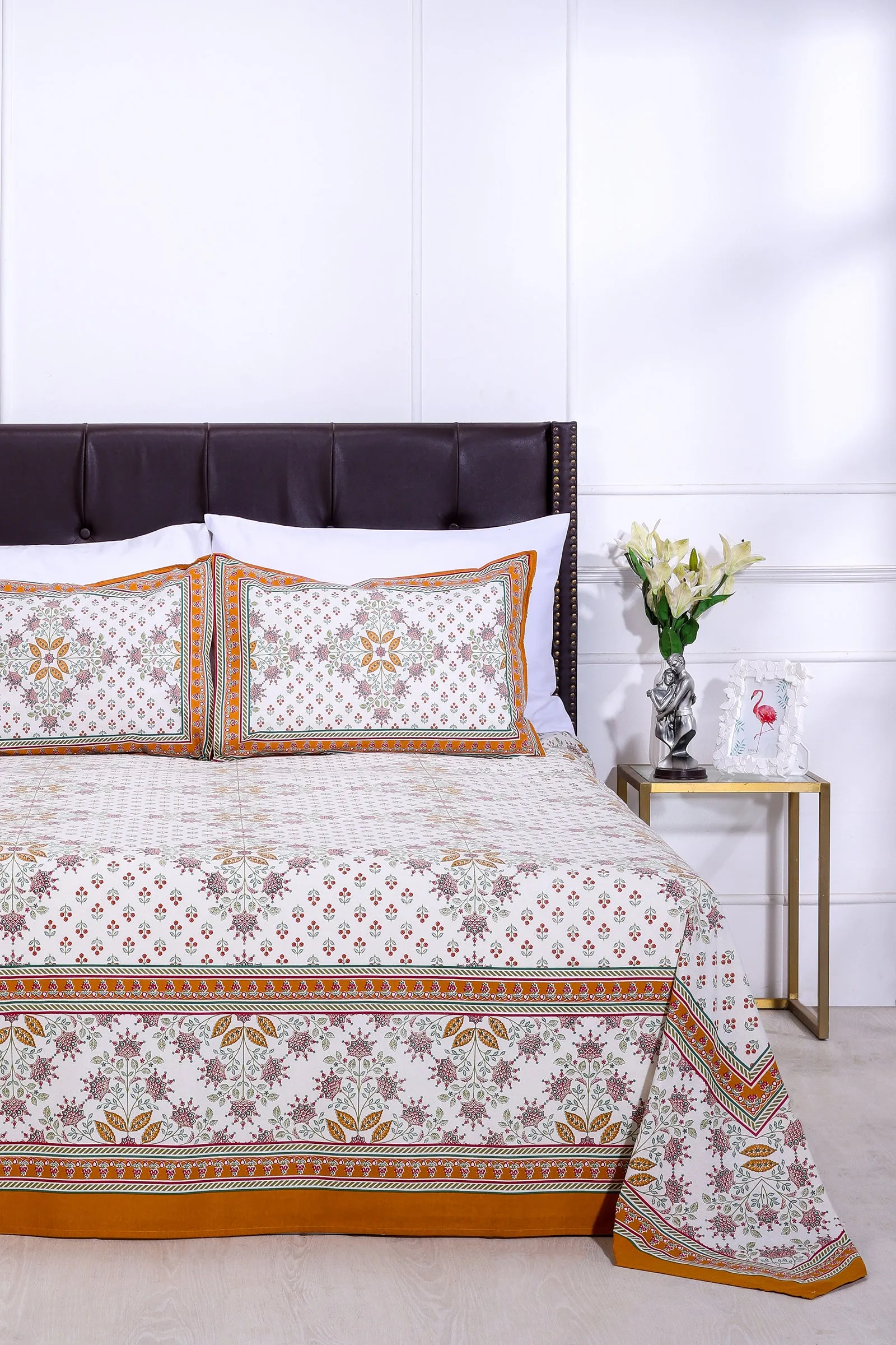 Snowflake Mustard Cotton Bedsheet