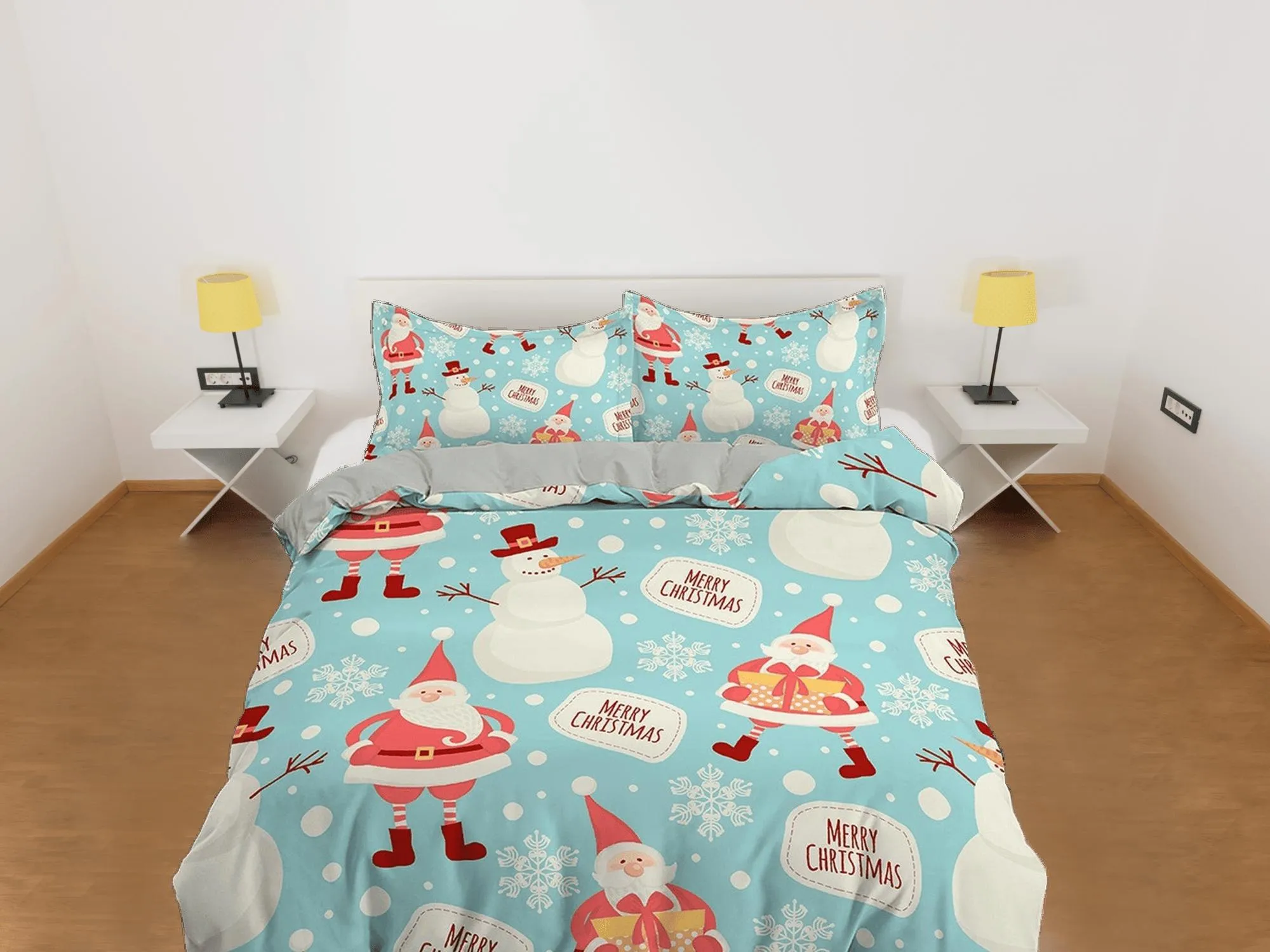 Snowman Santa Claus Christmas bedding, pillowcase holiday gift duvet cover king queen twin toddler bedding baby Christmas farmhouse decor